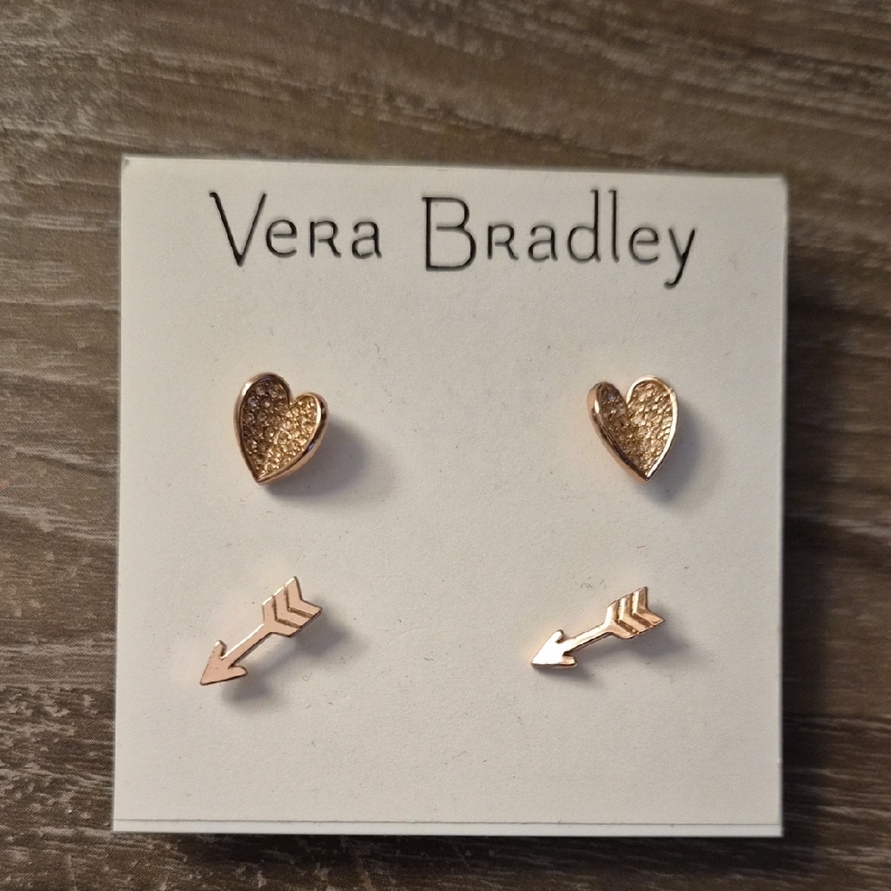 Vera Bradley Gold Heart and Arrow Earrings